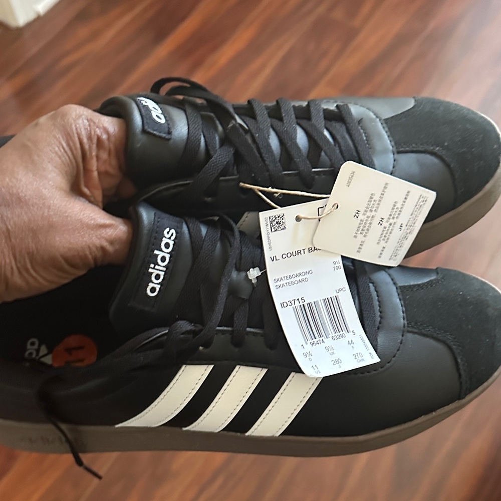 Adidas VL Court Black Sneakers with White Stripes